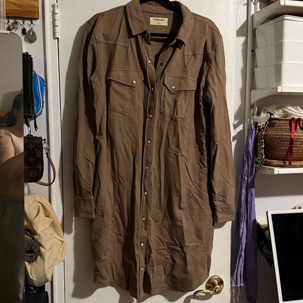 Normal brand western snap long sleeve dress brown xl